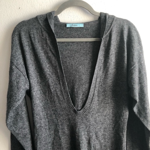 Marciano Sweater Hooded Grey Tunic Deep V Neck Sweater EUC L? (See Measurements) - Picture 2 of 11